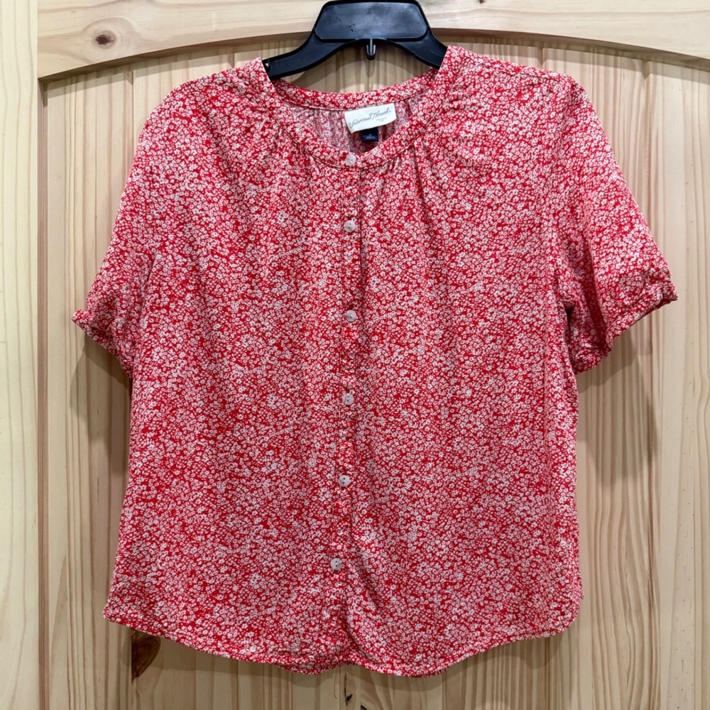 Universal Thread Red White Floral Ditsy Button Front Rayon Blouse M